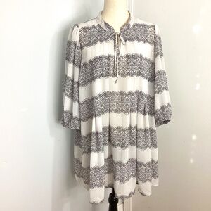 DANIEL RAINN PLUS 1X BOHO POLY CHIFFON BLOUSE TUNIC WHITE LACE PRINT